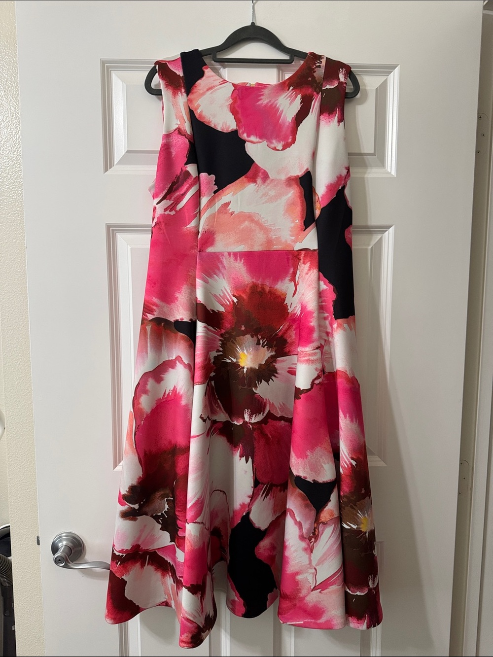 Calvin Klein Pink White Black Floral Fit-and-Flare Dress